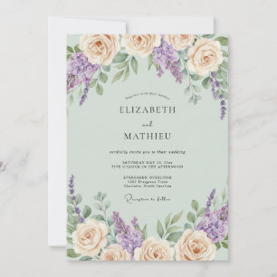 Minze-Pfirsich-Wisteria-Hochzeit Einladung