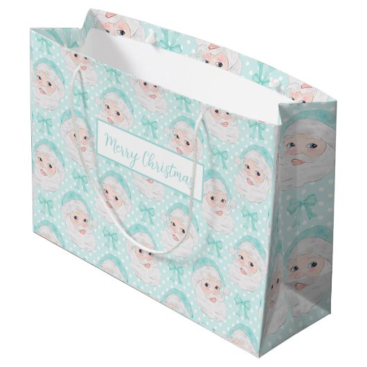 Minze Pink Hat Santa Mint Bows Polka Dot Große Geschenktüte (Rückseite Schrägansicht)