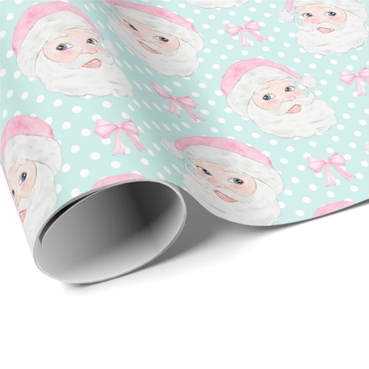 Minze Pink Hat Santa Pink Bows Polka Dot Geschenkpapier (Rolleneckpunkt)