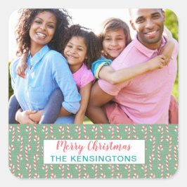 Minze Pink Weihnachts Candy Cane Holiday Foto Quadratischer Aufkleber