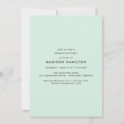 Minze | Raffinierte Foto Graduation Party Einladung (Rückseite)