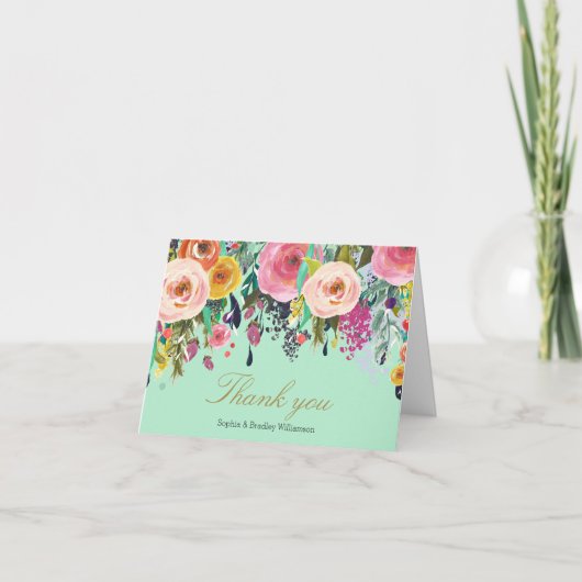 Minze Romantic Garden Floral Watercolor Vielen Dan Dankeskarte (Vorderseite)