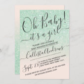 Minze rosa Imitate Funkelnd Glitzer Ombre Kinderdu Einladung (Vorne/Hinten)