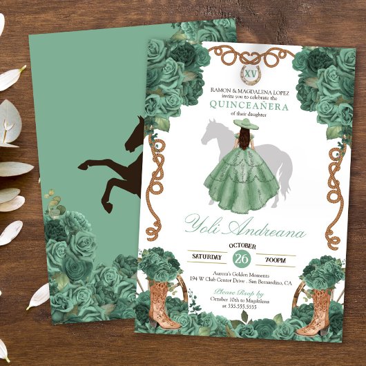 Minze Rose Charro Light Green Vestidos Quinceañera Einladung