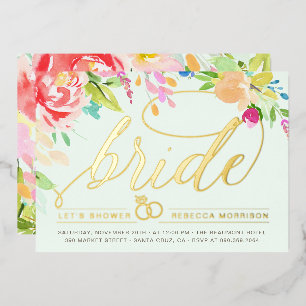 Minze Rosen & Gold-Diamantring Brautparty Folieneinladung
