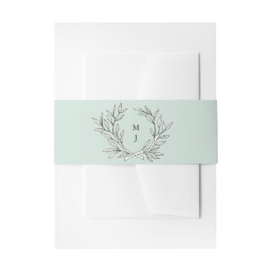 Minze Rustic Monogram Wreath Invasion Bauchband Einladungsbanderole