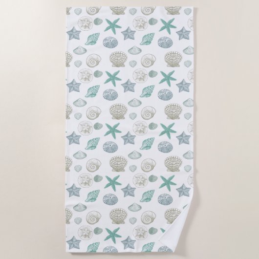 Minze Sand Blue Muscheln Starfish Strandtuch (Vorderseite)