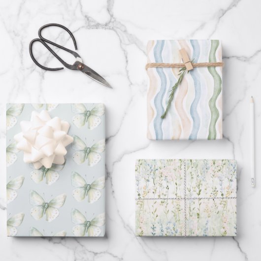 Minze Schmetterlinge Geburtstag Geschenkpapier Set (Vorderseite)
