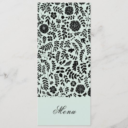 Minze | Schwarze Blumenkarten mit benutzerdefinier Menükarte (Vorderseite)