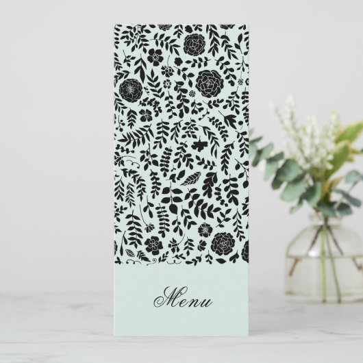 Minze | Schwarze Blumenkarten mit benutzerdefinier Menükarte (Stehend Vorderseite)