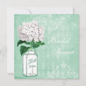 Minze Shabby Chic Jar & Hydrangea Brautparty Einladung (Vorderseite)