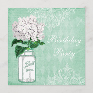 Minze Shabby Chic Jar & Hydrangea Geburtstagsparty Einladung