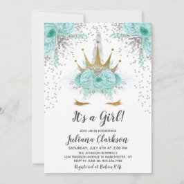 Minze, Silver & Gold Einhorn Princess Baby Dusche Einladung