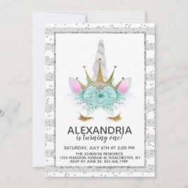Minze, Silver & Gold Einhornprinzessin Geburtstag Einladung