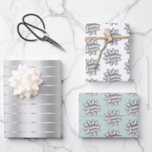 Minze Silver Ribbon Bow Brautparty Geschenkpapier Set (Vorderseite)