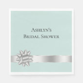 Minze Silver Ribbon Bow Brautparty Serviette (Vorderseite)