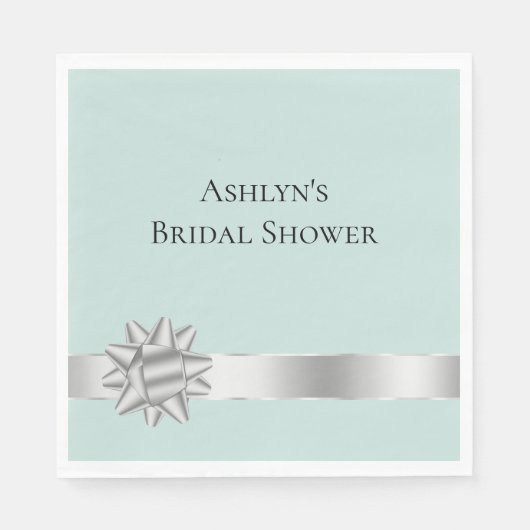 Minze Silver Ribbon Bow Brautparty Serviette (Vorderseite)