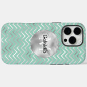 Minze Silver Zigzag Streifen Monogramm Case-Mate iPhone Hülle (Rückseite (Horizontal))