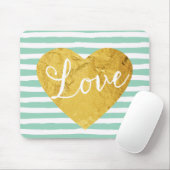 Minze Stripes Fake-GoldLiebe-Herz niedliches Girly Mousepad (Mit Mouse)