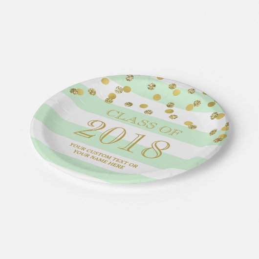 Minze Stripes Goldconfetti-Abschluss 2018 Pappteller (Schrägansicht)