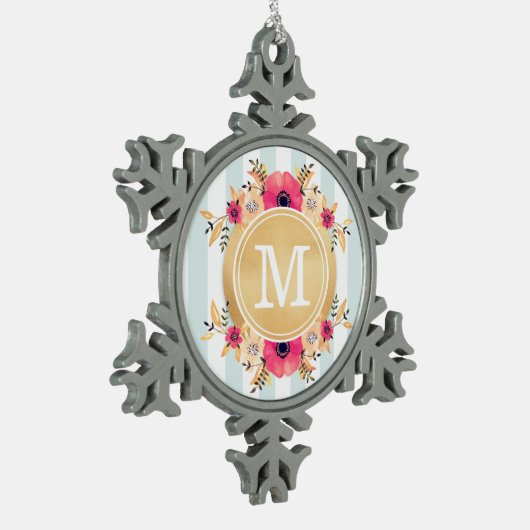 Minze Stripes Schneeflocken Zinn-Ornament (Links)