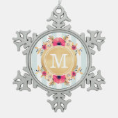 Minze Stripes Schneeflocken Zinn-Ornament (Vorderseite)