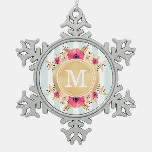 Minze Stripes Schneeflocken Zinn-Ornament