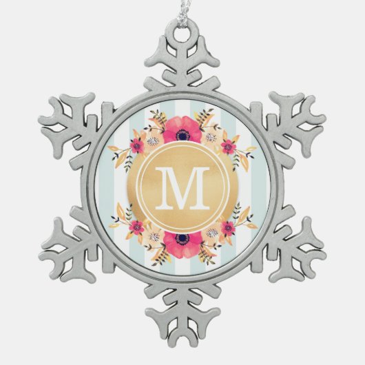 Minze Stripes Schneeflocken Zinn-Ornament (Vorderseite)