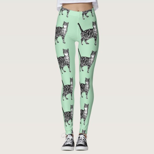 Minze Tabby Katze Schwarz-Weiß-Leggings Leggings (Vorderseite)
