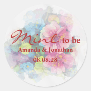 Minze, um eine Regenbogen-Blumen-Hochzeit-Umschlag Runder Aufkleber