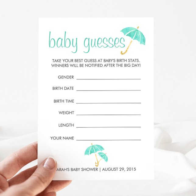 Minze Umbrellas Baby Shower Guessing Game (Von Creator hochgeladen)