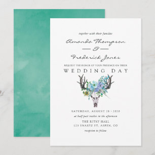 Minze und Blaue Aquarell-Boho-Floral-Hochzeit Einladung