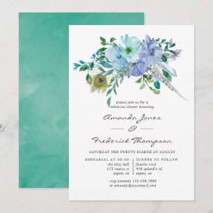 Minze und Blaue Boho Florale Probeessen Einladung