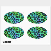 Minze und blaue Leopardendrucke Ovaler Aufkleber (Blatt)