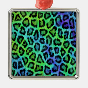 Minze und blaue Leopardendrucke Silbernes Ornament
