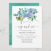 Minze und blaue Wasserfarbe Boho Sip und See Einladung (Vorne/Hinten)