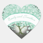 Minze und blaues blumengeschmücktes Hochzeitsstil- Herz-Aufkleber (Vorderseite)