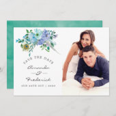 Minze und Blue Boho BlumenWedding retten das Datum Save The Date (Vorne/Hinten)