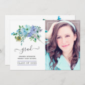 Minze und Blue Boho Floral Abschluss Foto Ankündigung (Vorne/Hinten)