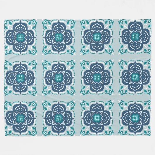 Minze und Blue Mandala Tile Geometrisches Muster B Fleecedecke (Vorderseite (Horizontal))