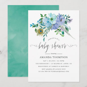 Minze und Blue Watercolor Boho Babydusche Einladung