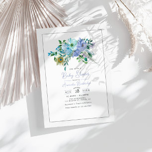 Minze und Blue Watercolor Boho Floral Baby Dusche Einladung