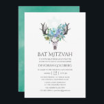 Minze und Blue Watercolor Boho Floral Bat Mitzvah Einladung<br><div class="desc">Minze und blaue Bohhu-Blume in einem handbemalten Kranz mit Hirschschädel,  der schnell und einfach für Ihren besonderen Tag angepasst werden kann.</div>