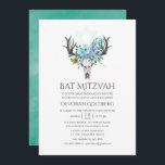 Minze und Blue Watercolor Boho Floral Bat Mitzvah Einladung<br><div class="desc">Minze und blaue Bohhu-Blume in einem handbemalten Kranz mit Hirschschädel,  der schnell und einfach für Ihren besonderen Tag angepasst werden kann.</div>