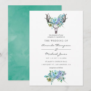 Minze und Blue Watercolor Boho Floral Wedding Einladung