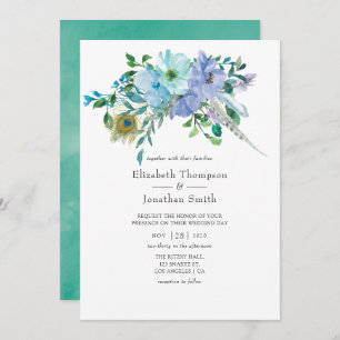 Minze und Blue Watercolor Boho Floral Wedding Einladung