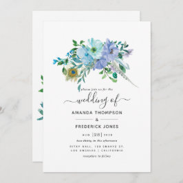 Minze und Blue Watercolor Boho Floral Wedding Einladung