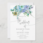 Minze und Blue Watercolor Boho Floral Wedding Einladung (Vorderseite)