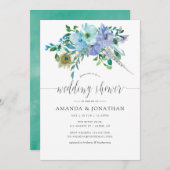 Minze und Blue Watercolor Boho Polterabend Einladung (Vorne/Hinten)