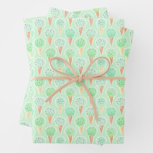 Minze und Chip Ice Creme Cone Muster Geschenkpapier Set (Beispiel)